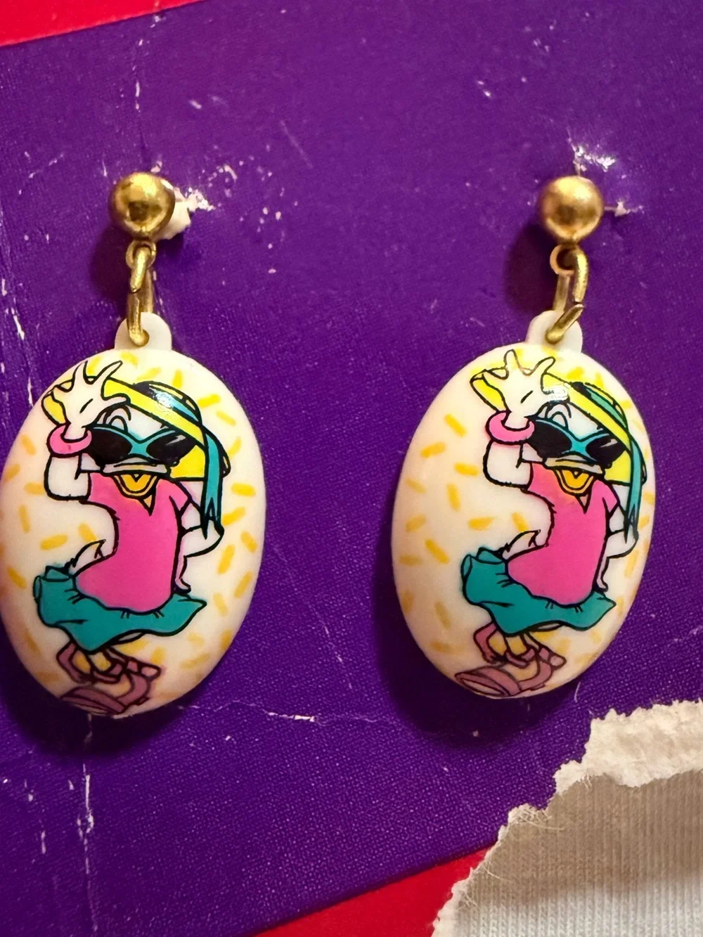 Vintage Disney Daisy Duck Dangle Earrings Steel Posts